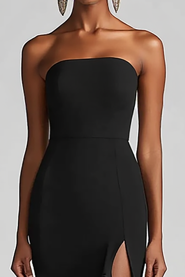 Black Strapless Sheath Long Formal Dress With Slit